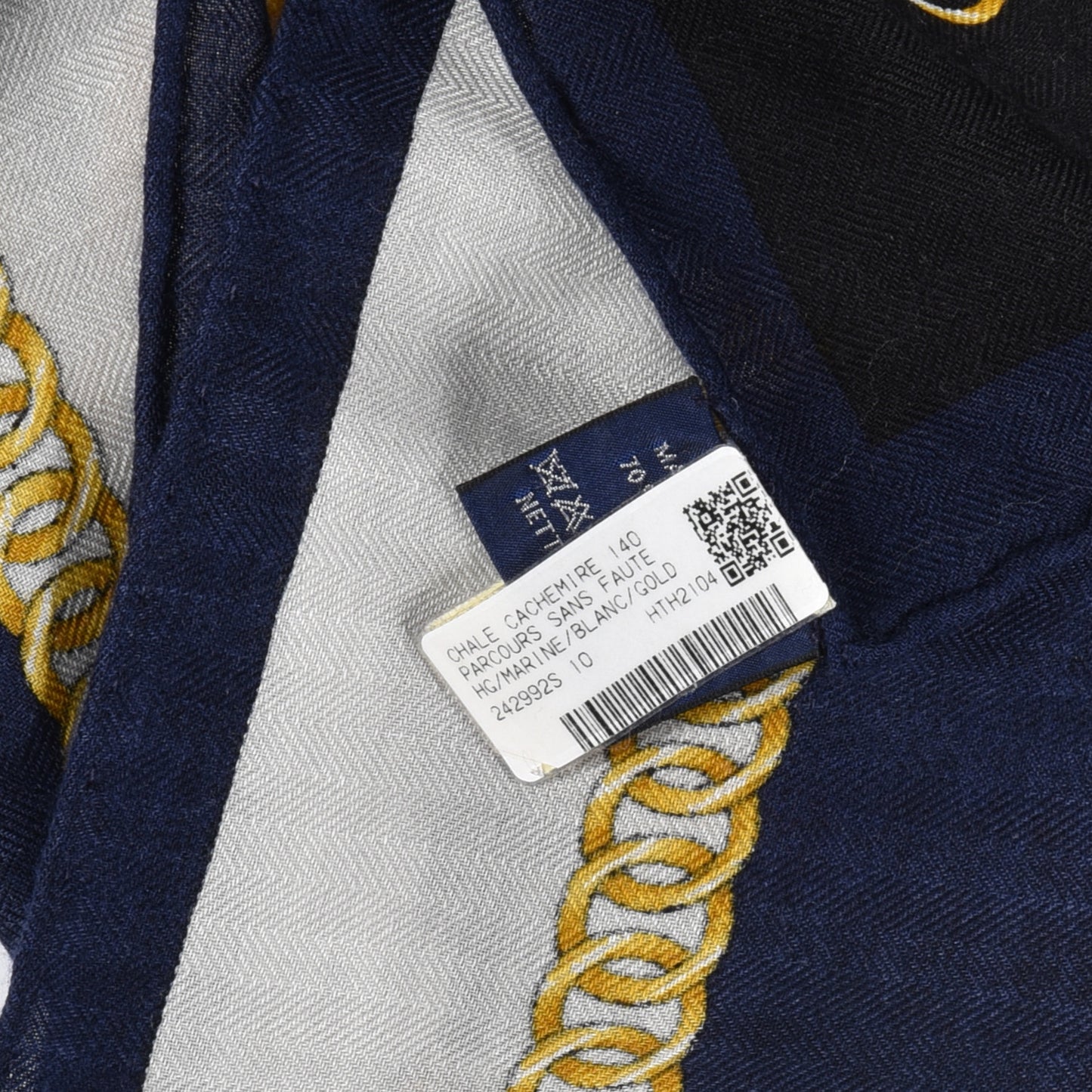 Cashmere Silk Parcours Sans Faute Shawl 140 Marine White Gold