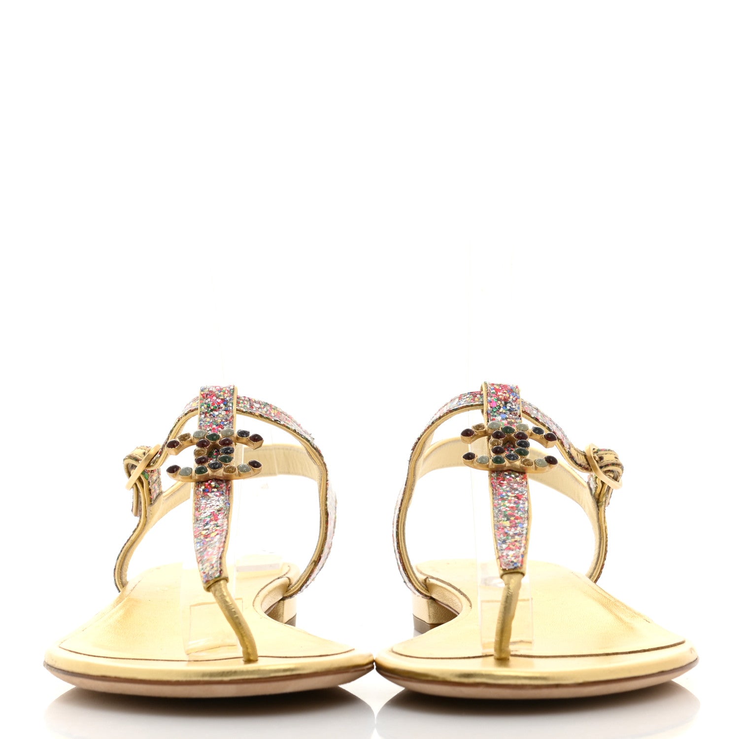 Chanel Patent Glitter Fabric CC Thong Sandals 37.5 Multicolor 2 of 15