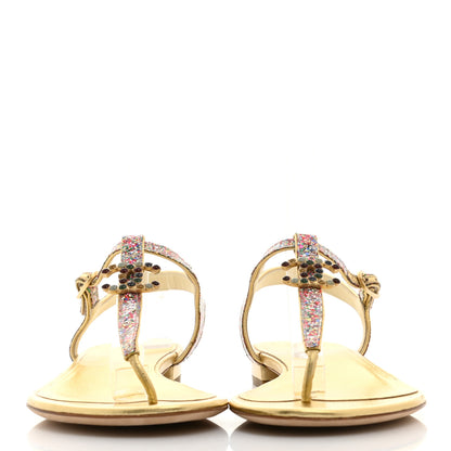 Chanel Patent Glitter Fabric CC Thong Sandals 37.5 Multicolor 2 of 15