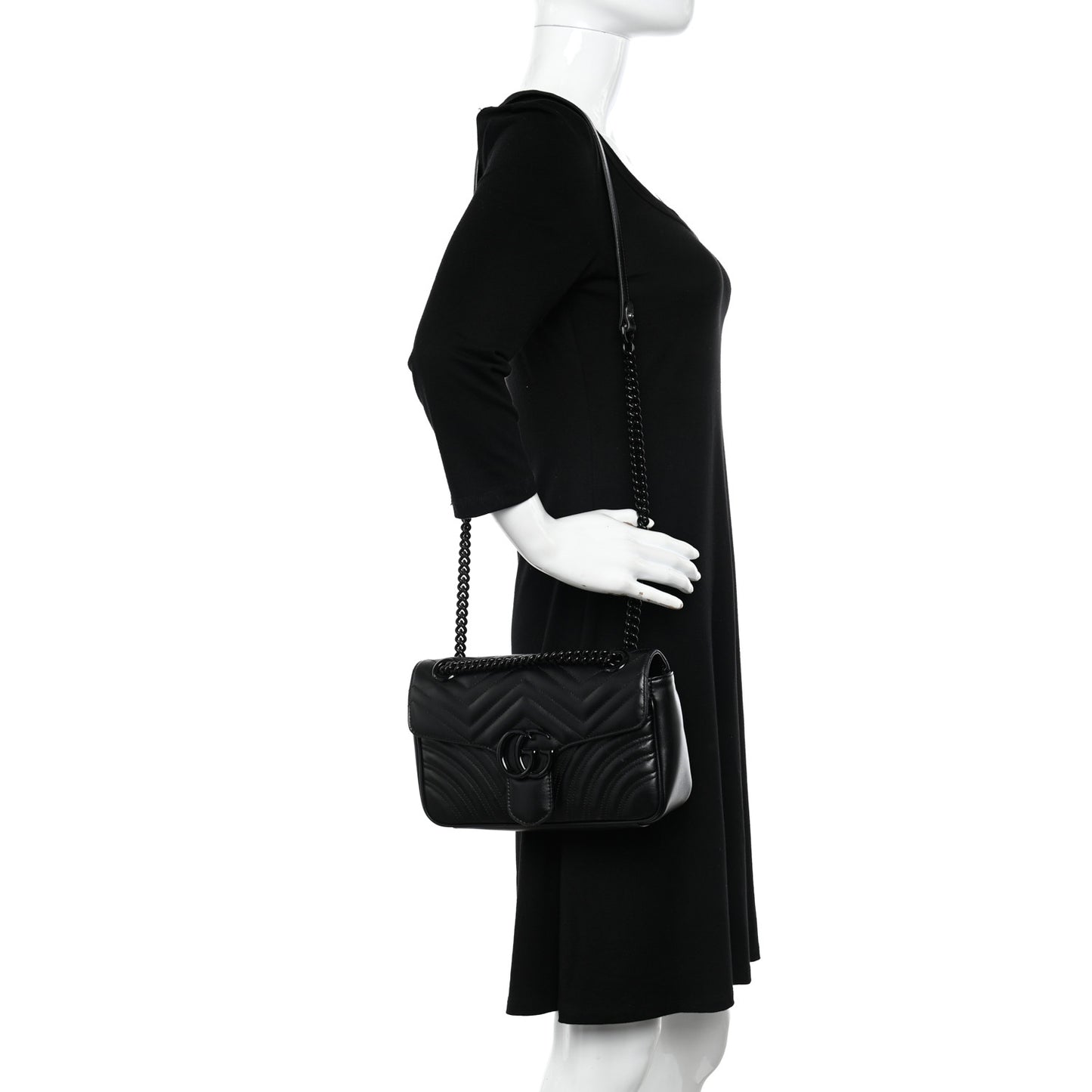 Calfskin Matelasse Monochrome Small GG Marmont Shoulder Bag Black