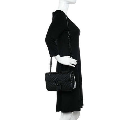 Gucci Calfskin Matelasse Monochrome Small GG Marmont Shoulder Bag Black 3 of 9