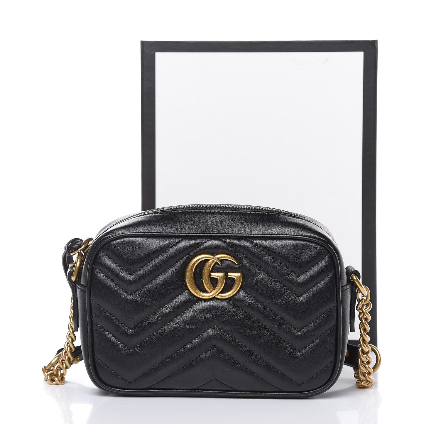 Calfskin Matelasse Mini GG Marmont Chain Shoulder Bag Black