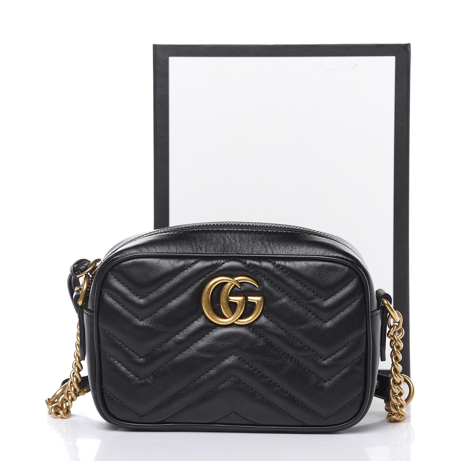 Gucci Calfskin Matelasse Mini GG Marmont Chain Shoulder Bag Black 11 of 12
