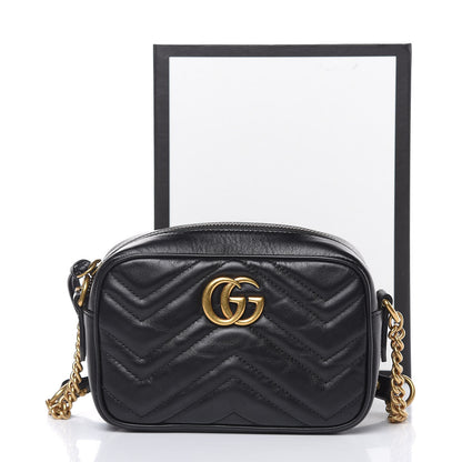 Gucci Calfskin Matelasse Mini GG Marmont Chain Shoulder Bag Black 11 of 12
