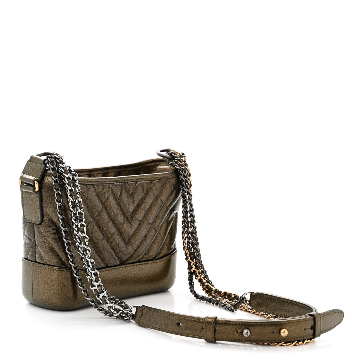 Chanel Metallic Calfskin Chevron Quilted Small Gabrielle Hobo Gold 3 of 12