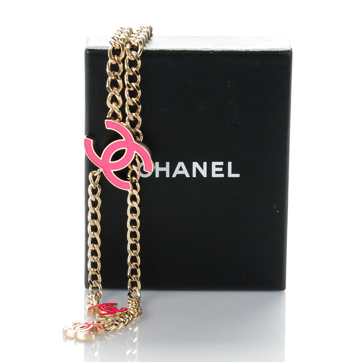 Enamel CC Chain Belt Pink Gold