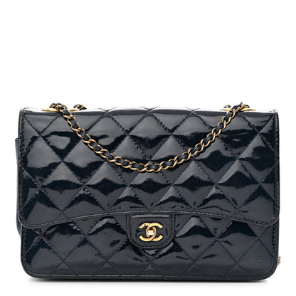 Chanel Patent Goatskin Quilted CC Eyelet Wallet On Chain WOC Blue 1 of 13