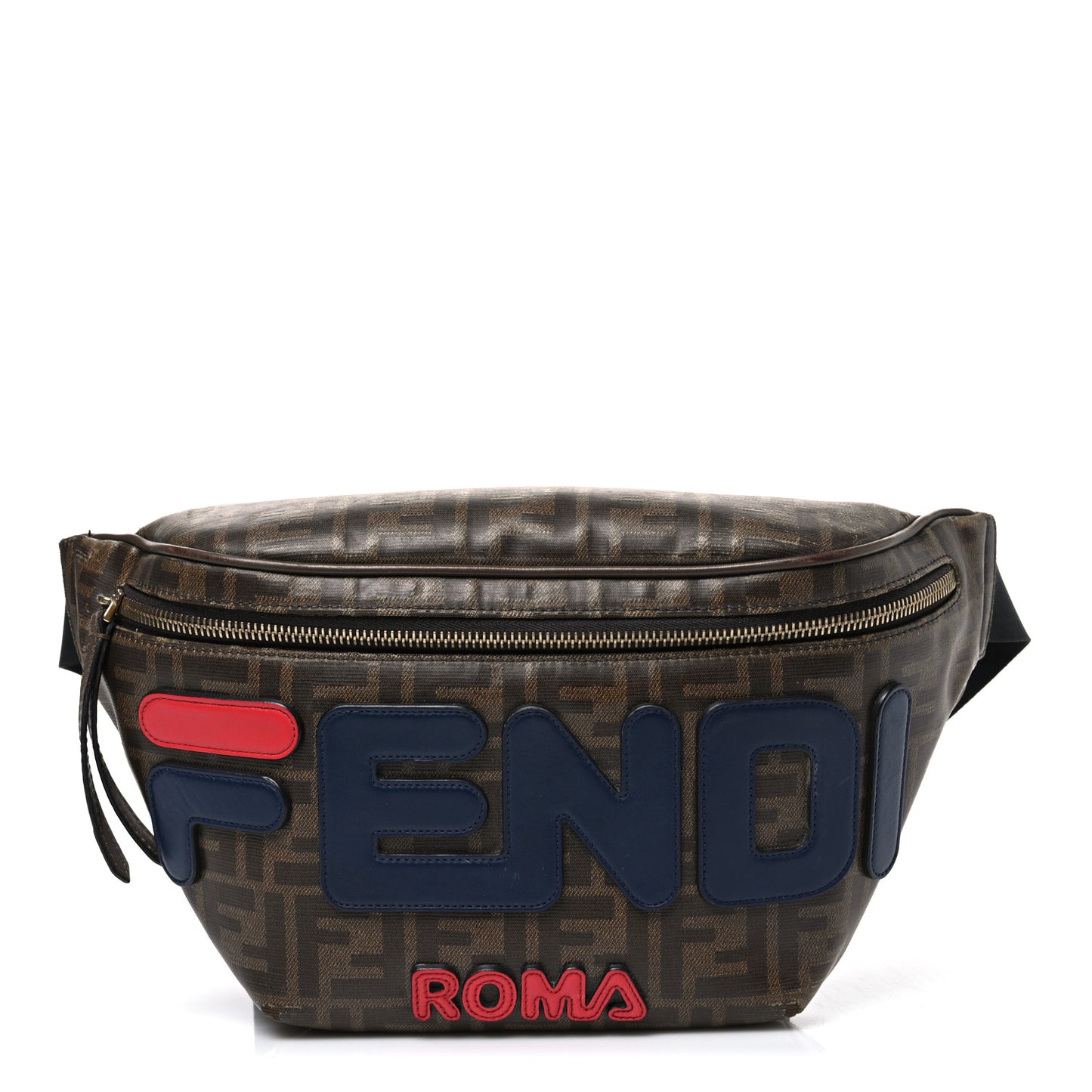 X FILA Glazed Fabric Vitello Century FF 1974 Mania Belt Bag Mogano Panna Blueberry Mogano Panna Blueberry
