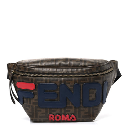 Fendi X FILA Glazed Fabric Vitello Century FF 1974 Mania Belt Bag Mogano Panna Blueberry Mogano Panna Blueberry 1 of 12