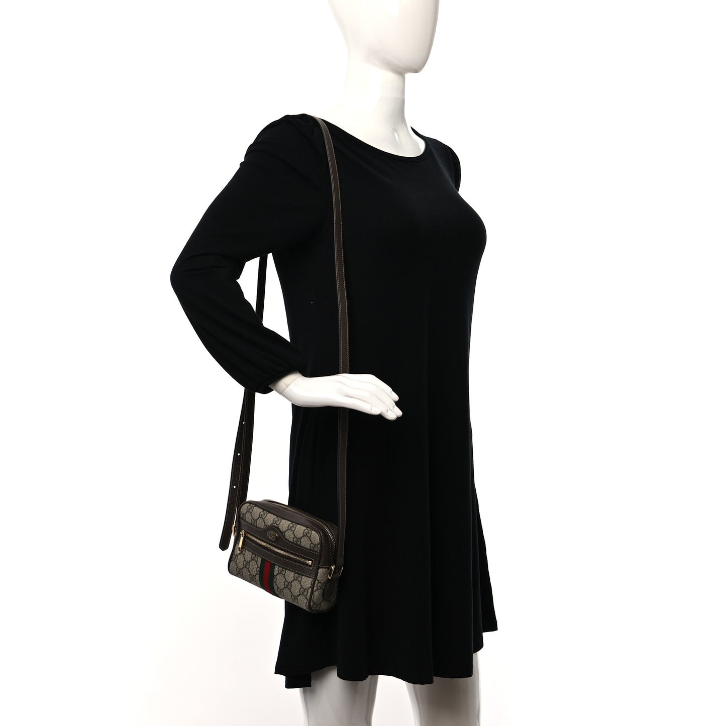 GG Supreme Monogram Web Mini Ophidia Shoulder Bag Brown