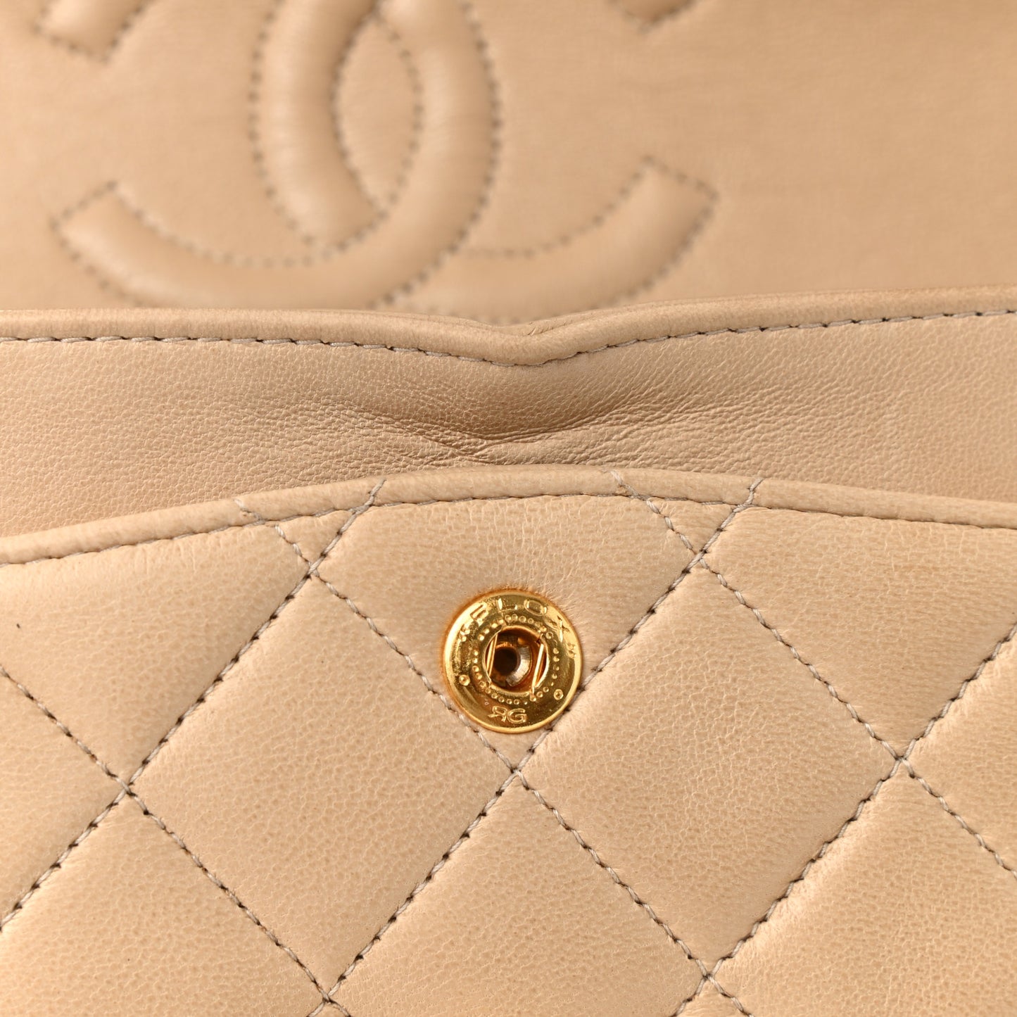 Lambskin Quilted Small Double Flap Beige