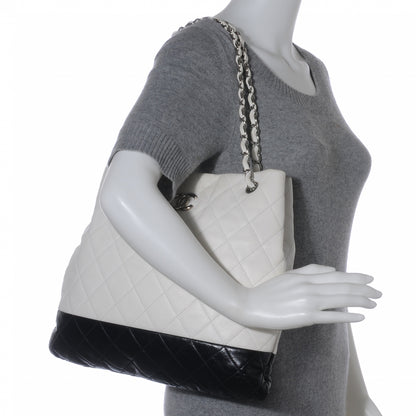 Chanel Lambskin Quilted Shoulder Bag White Black 2 of 7