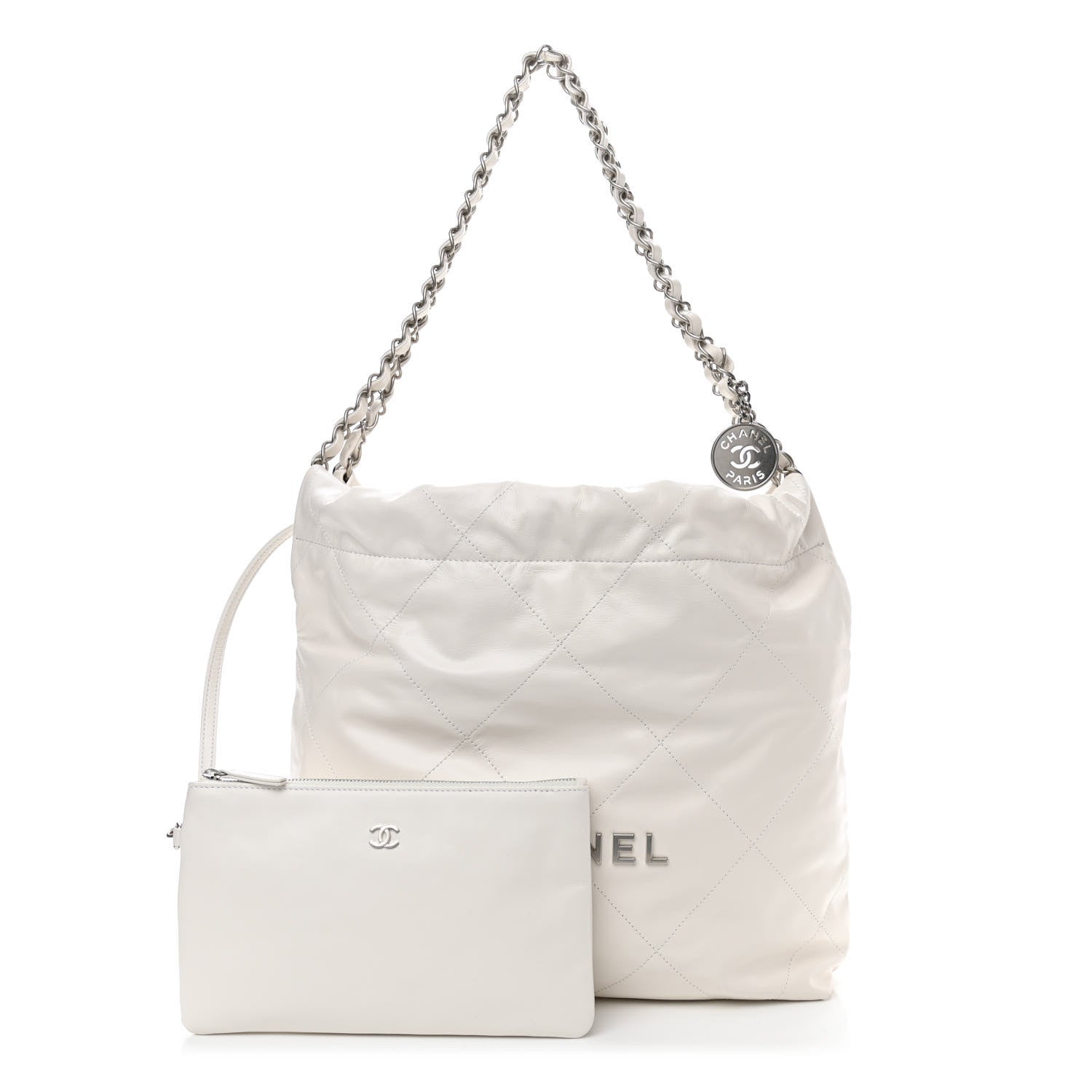 Chanel Shiny Calfskin Quilted Small Chanel 22 White 1 of 11