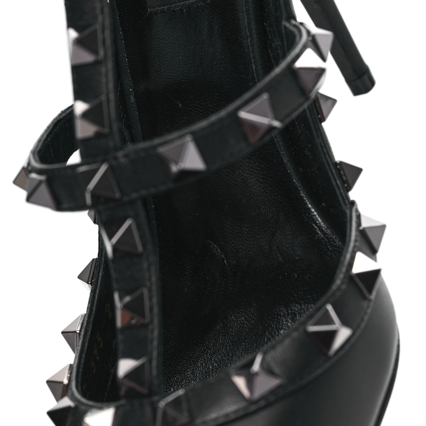 Calfskin Nappa Rockstud Ankle Strap 100mm Pumps 38.5 Black