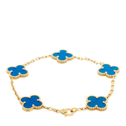 Van Cleef & Arpels 18K Yellow Gold Blue Agate 5 Motifs Vintage Alhambra Bracelet 3 of 4