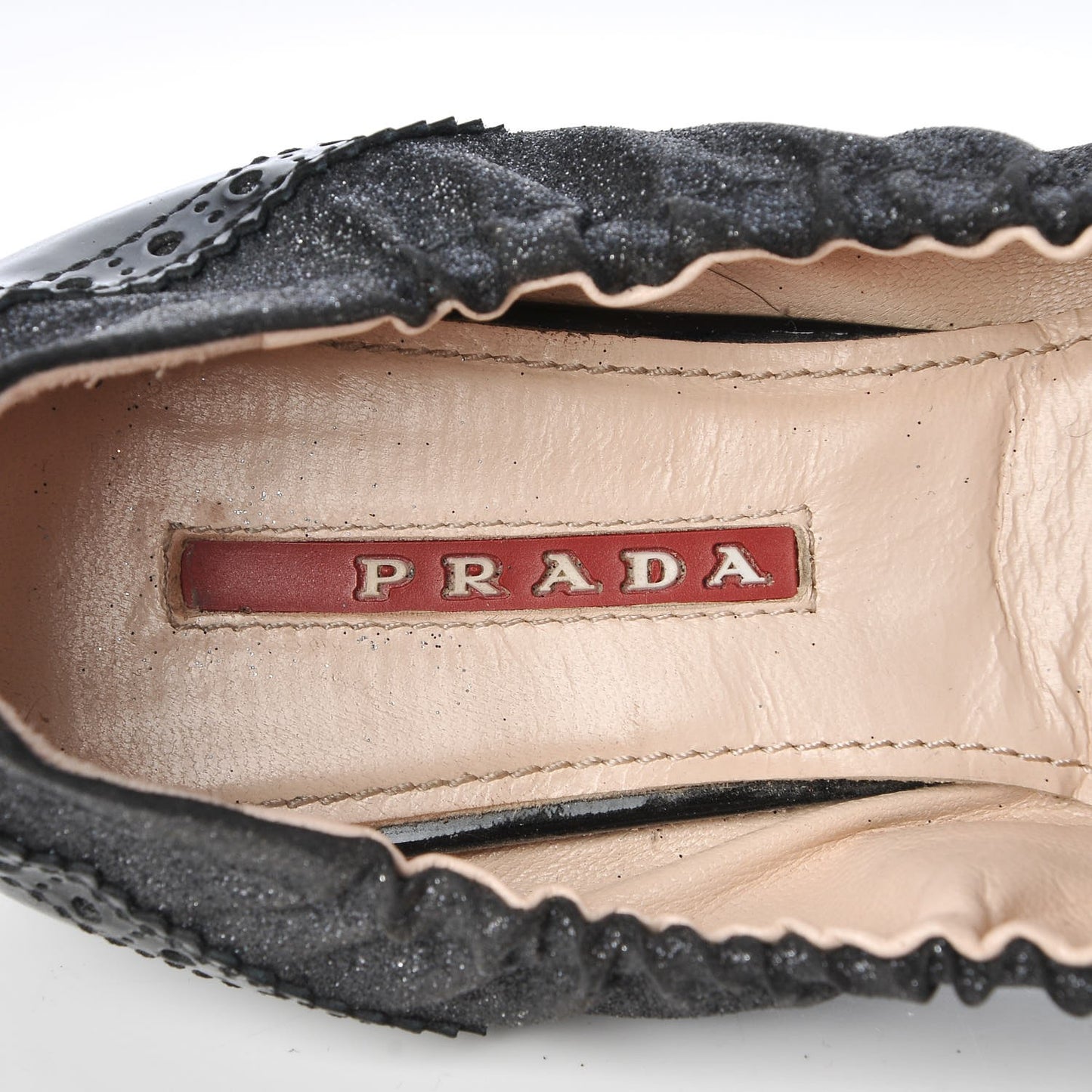 Suede Vernice Glitter Smoking Oxford Ballet Flats 37.5 Black