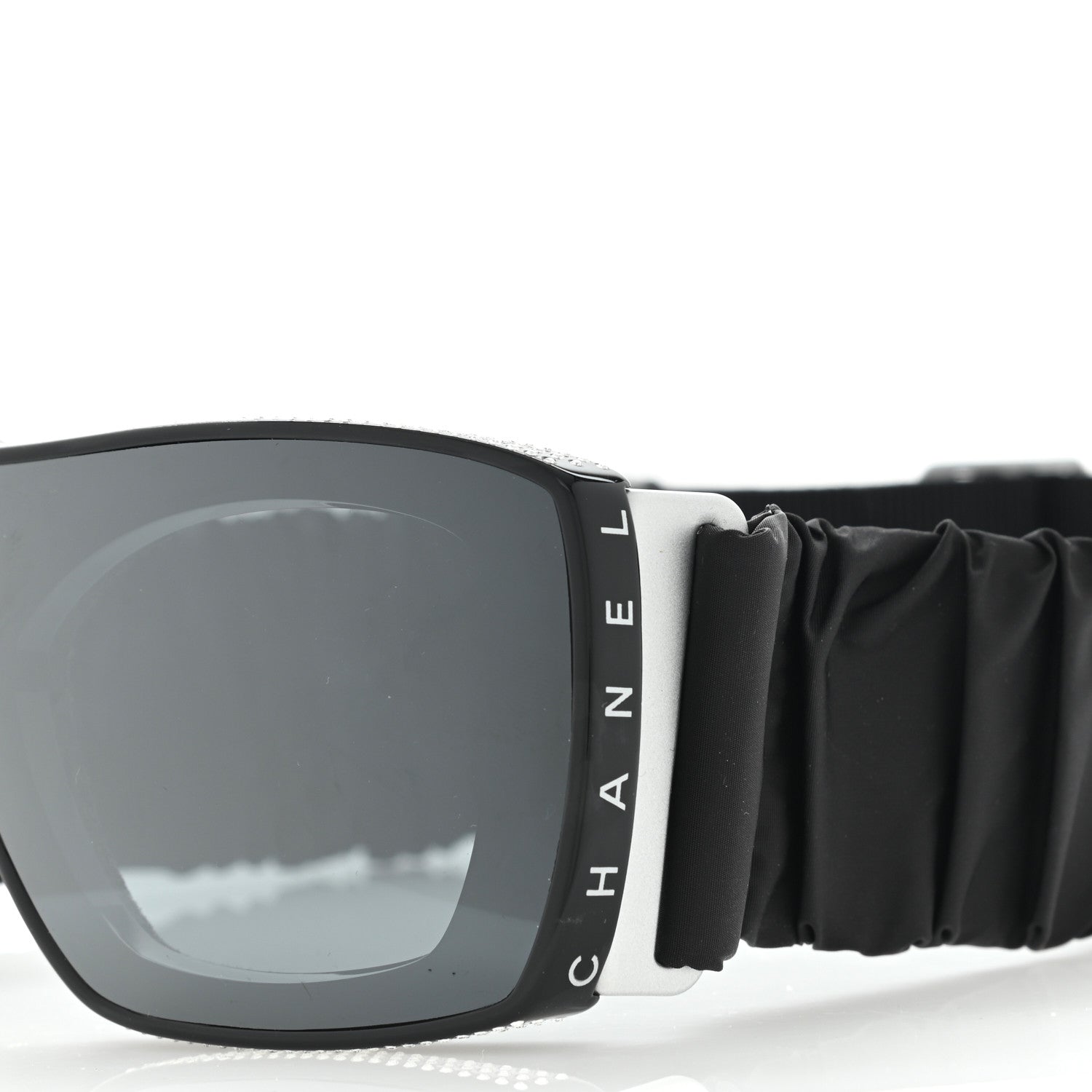 Chanel Crystal Acetate Technical Satin Shield Sunglasses Black 5 of 6