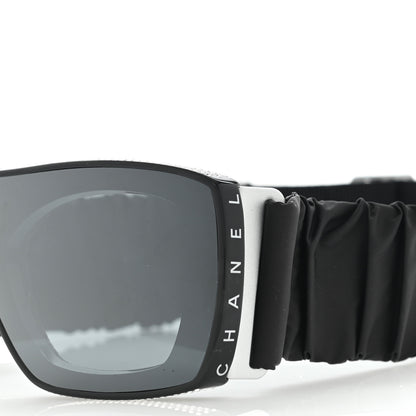 Chanel Crystal Acetate Technical Satin Shield Sunglasses Black 5 of 6