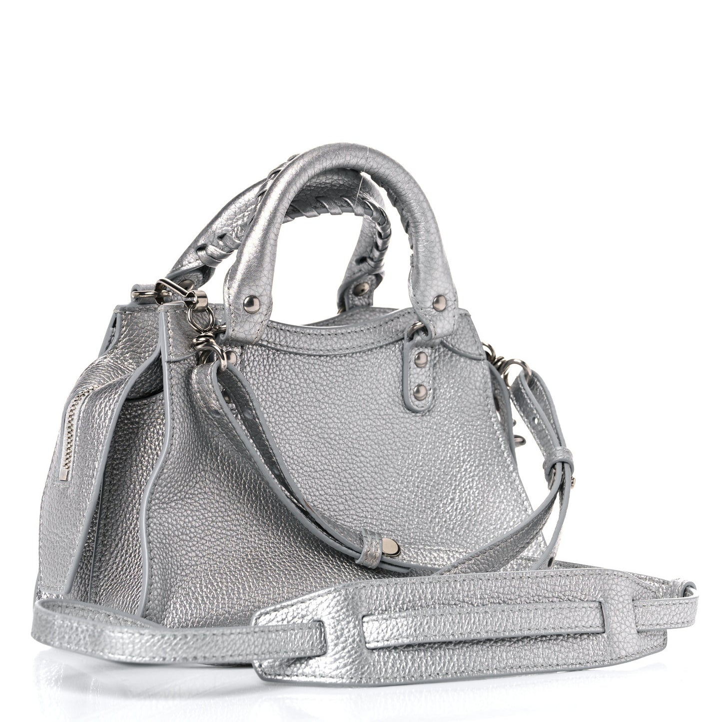 Metallic Grained Calfskin Neo Classic Silver Hardware Mini City Silver