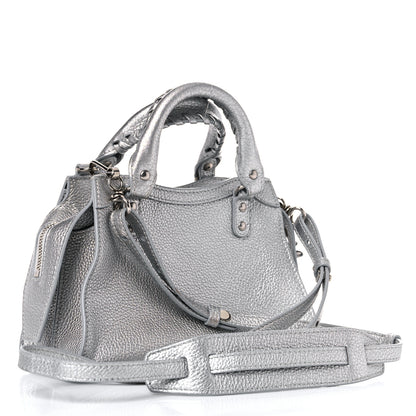 Balenciaga Metallic Grained Calfskin Neo Classic Silver Hardware Mini City Silver 3 of 10
