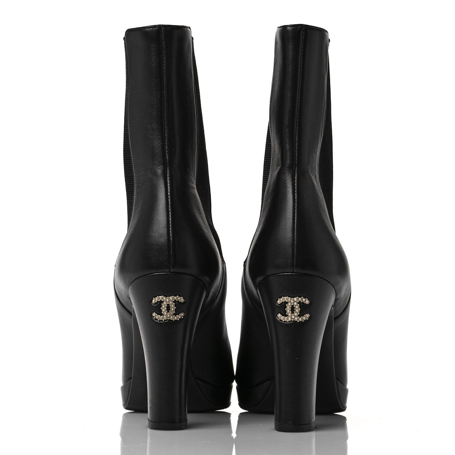 Chanel Lambskin Patent Cap Toe Pearl CC Ankle Boots 38.5 Black 5 of 7