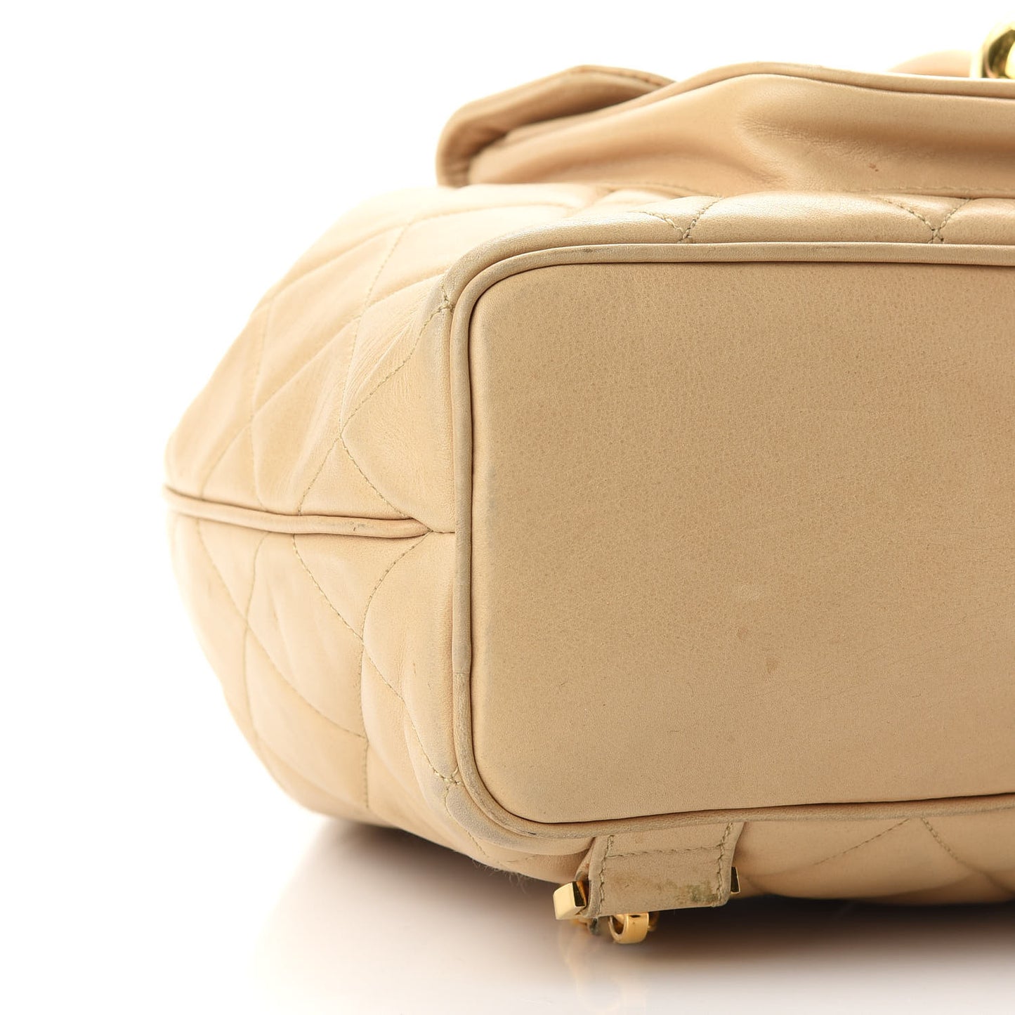 Lambskin Quilted Drawstring Backpack Beige