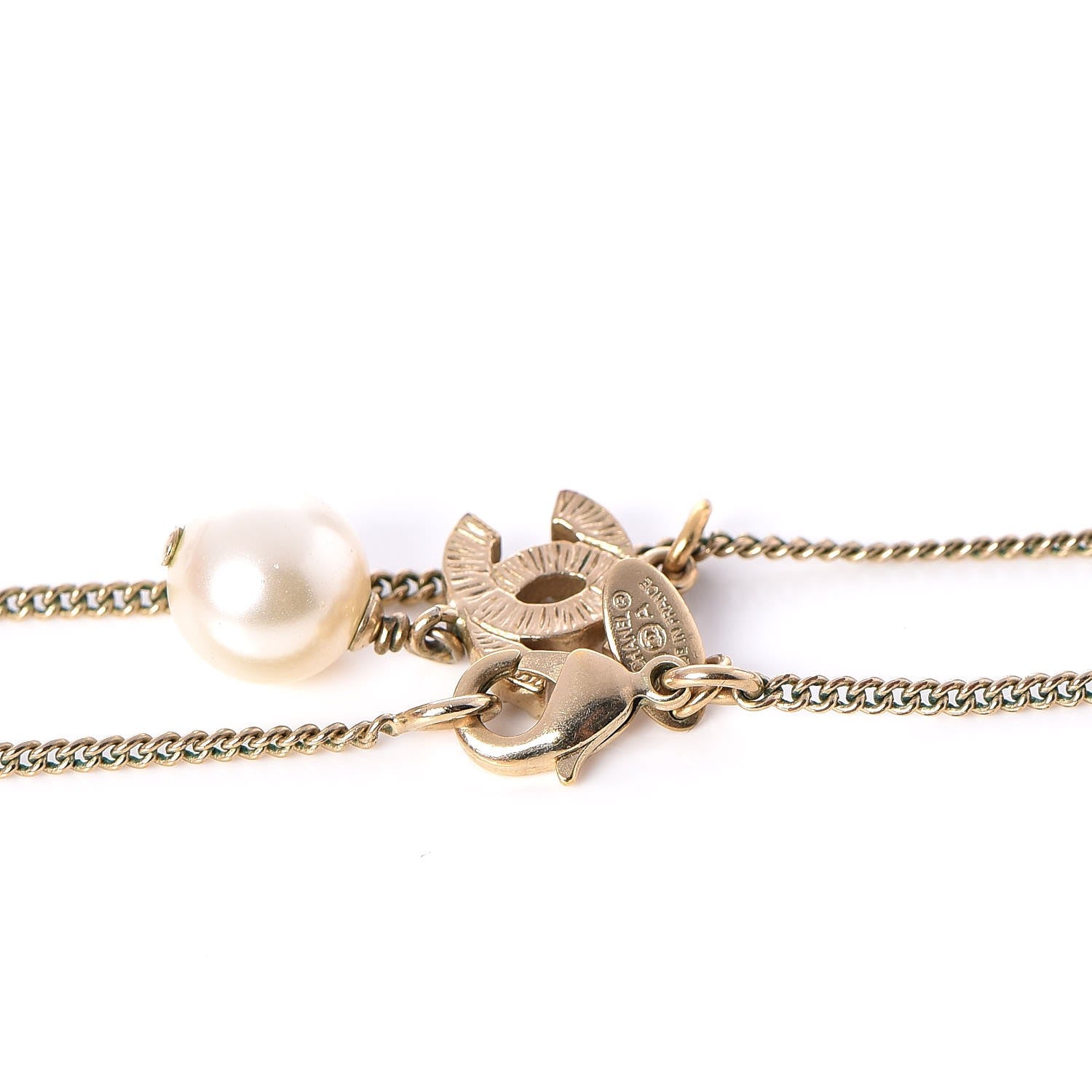 Chanel Pearl Crystal CC Pendant Necklace Light Gold 5 of 5