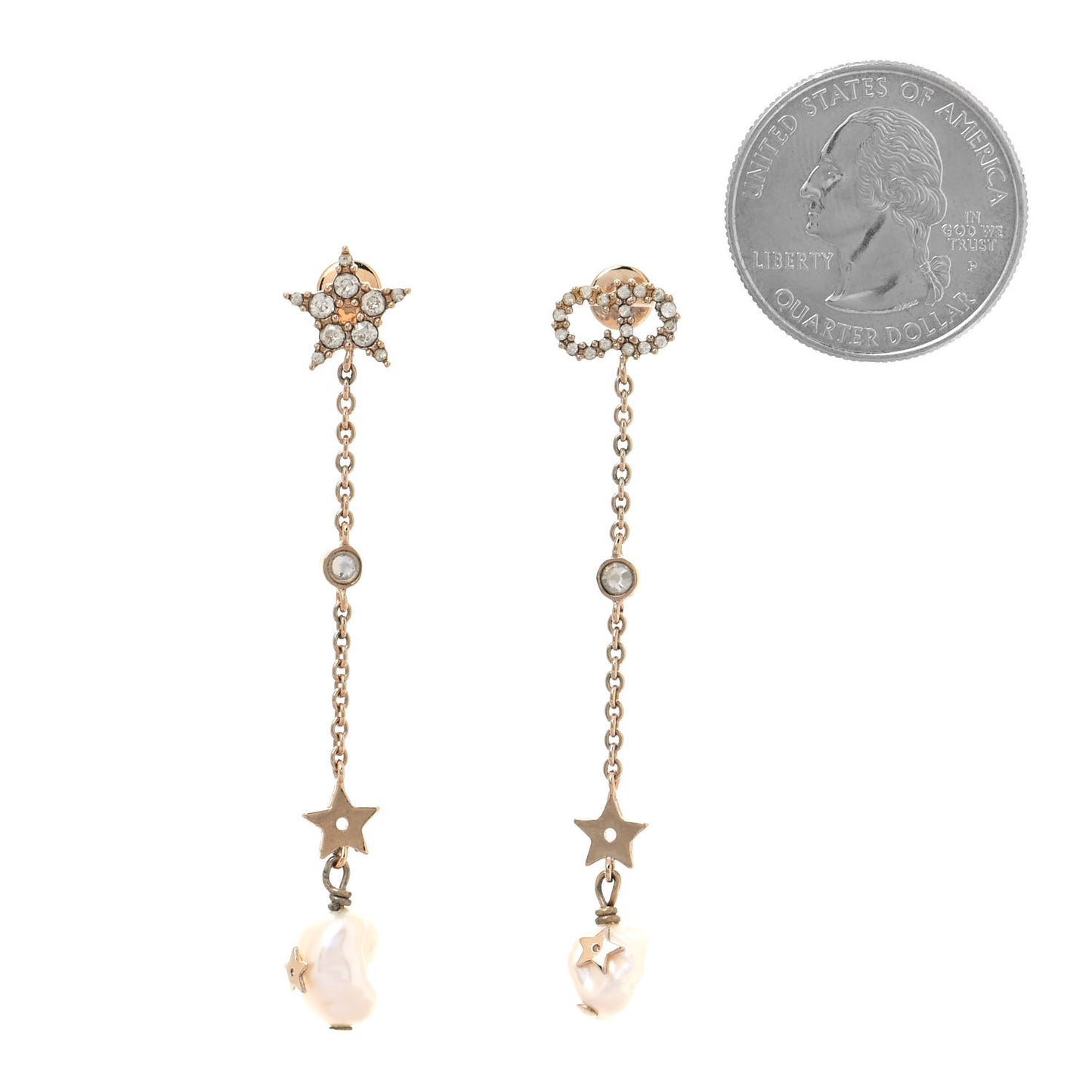Pearl Crystal Shiny-D Dangle Chain Earrings Gold