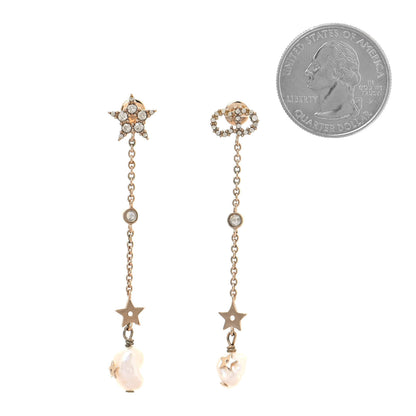 Christian Dior Pearl Crystal Shiny-D Dangle Chain Earrings Gold 2 of 4