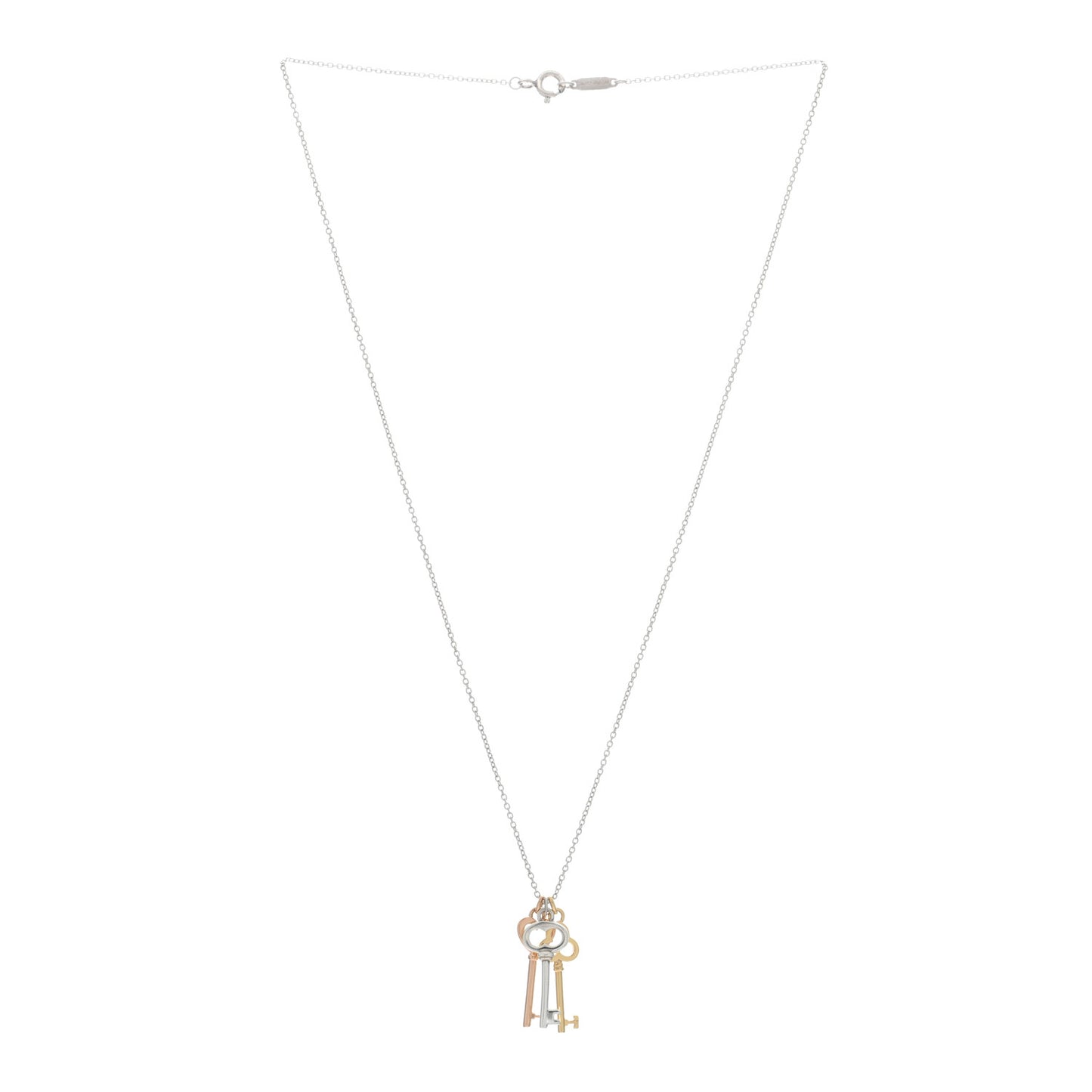18K Yellow Rose Gold Sterling Silver Mini Heart Trefoil Key Pendant Necklace
