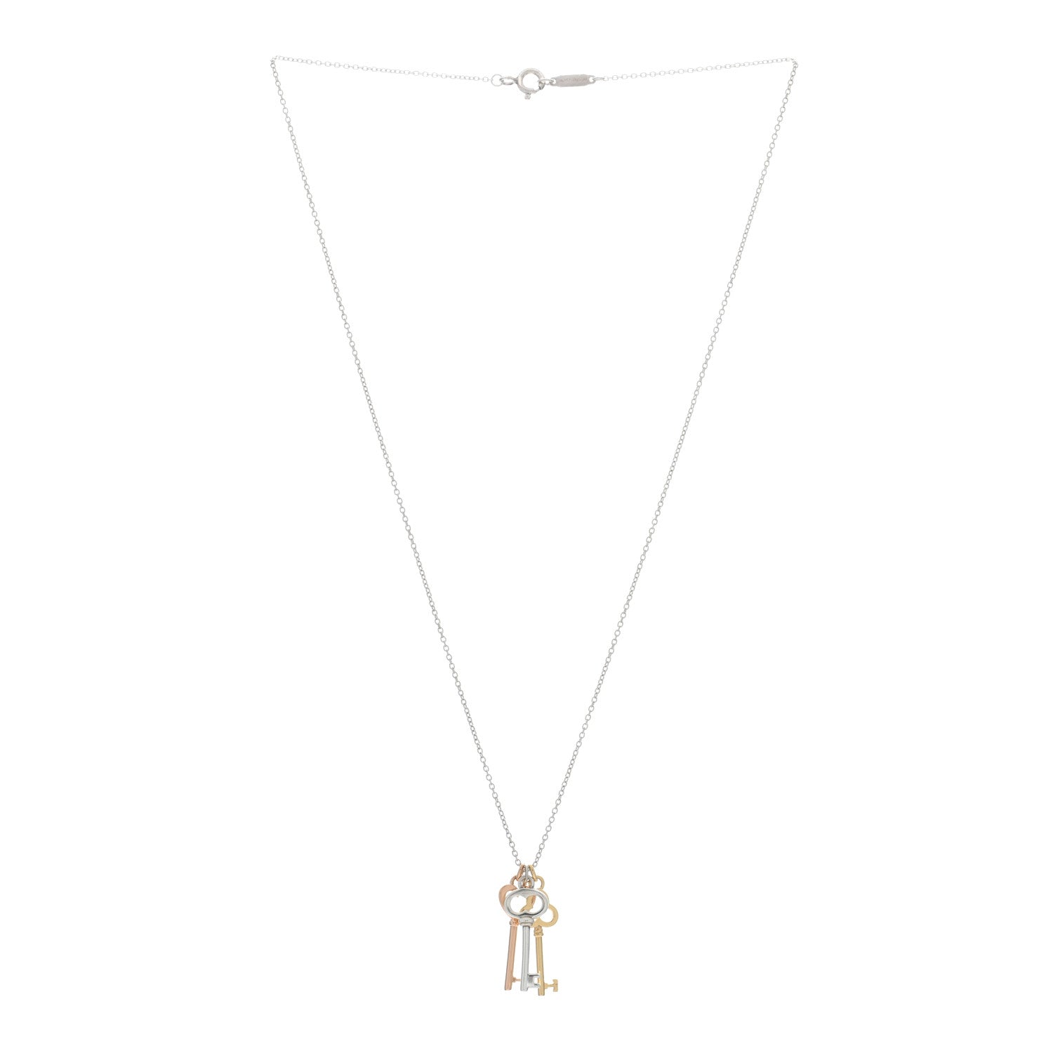 Tiffany 18K Yellow Rose Gold Sterling Silver Mini Heart Trefoil Key Pendant Necklace 3 of 4