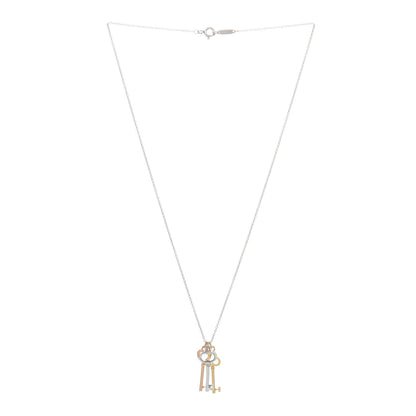 Tiffany 18K Yellow Rose Gold Sterling Silver Mini Heart Trefoil Key Pendant Necklace 3 of 4