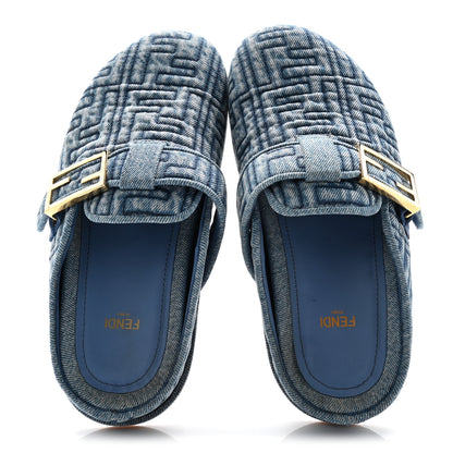 Fendi Denim Jacquard FF Womens Fendi Feel Buckled Mules 38 Blue 2 of 11