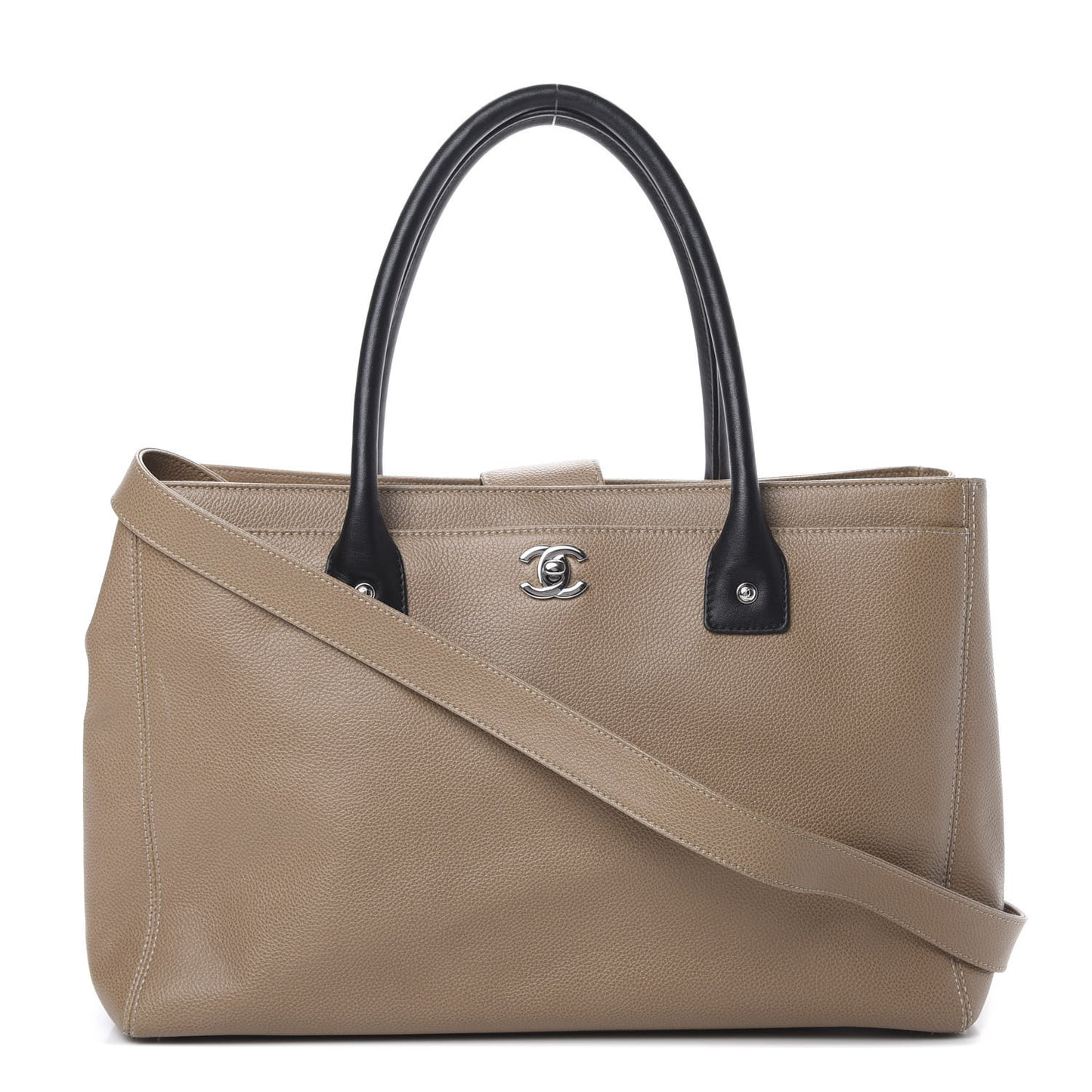 Calfskin Cerf Executive Shopper Tote Beige Black