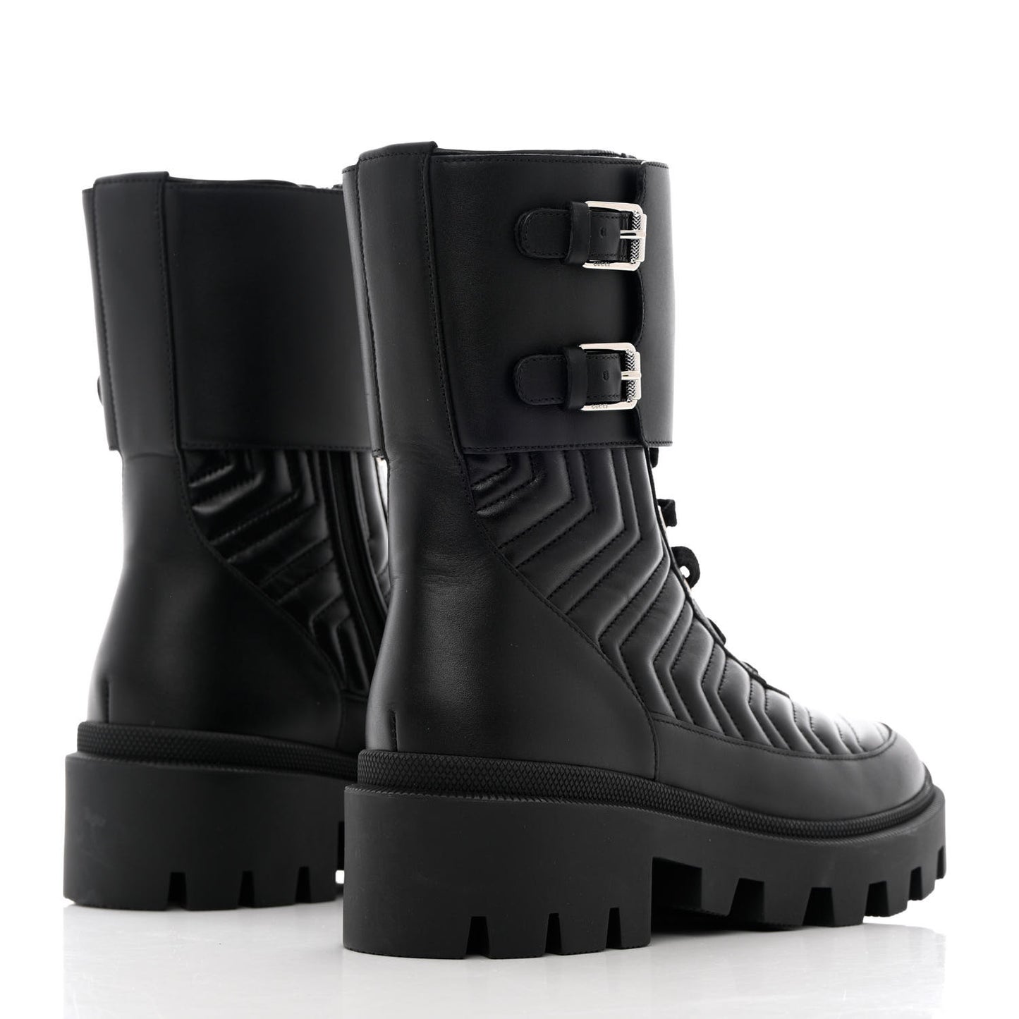 Nappa Frances GG Matelasse Platform Combat Boots 39 Black