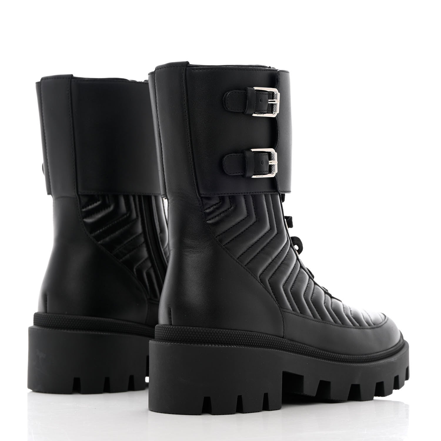 Gucci Nappa Frances GG Matelasse Platform Combat Boots 39 Black 4 of 12