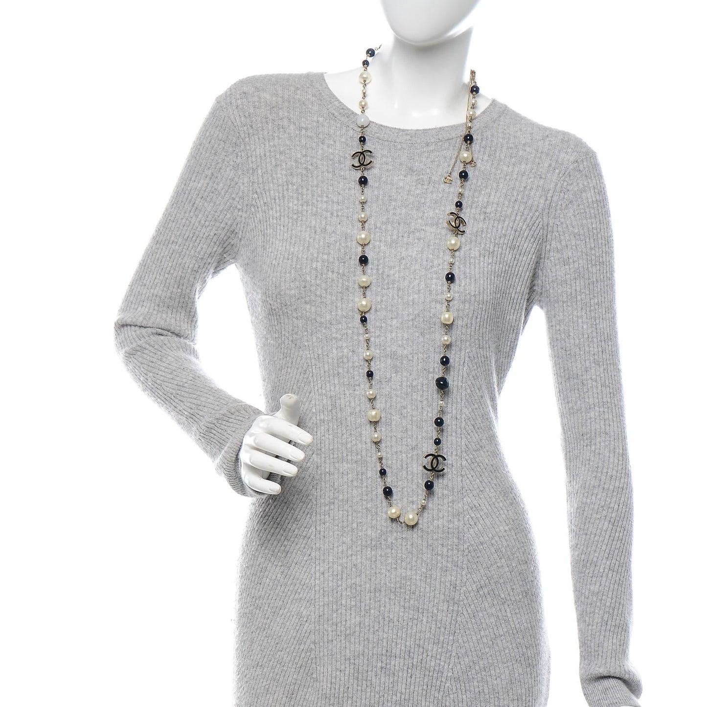 Pearl Beaded CC Long Necklace Navy