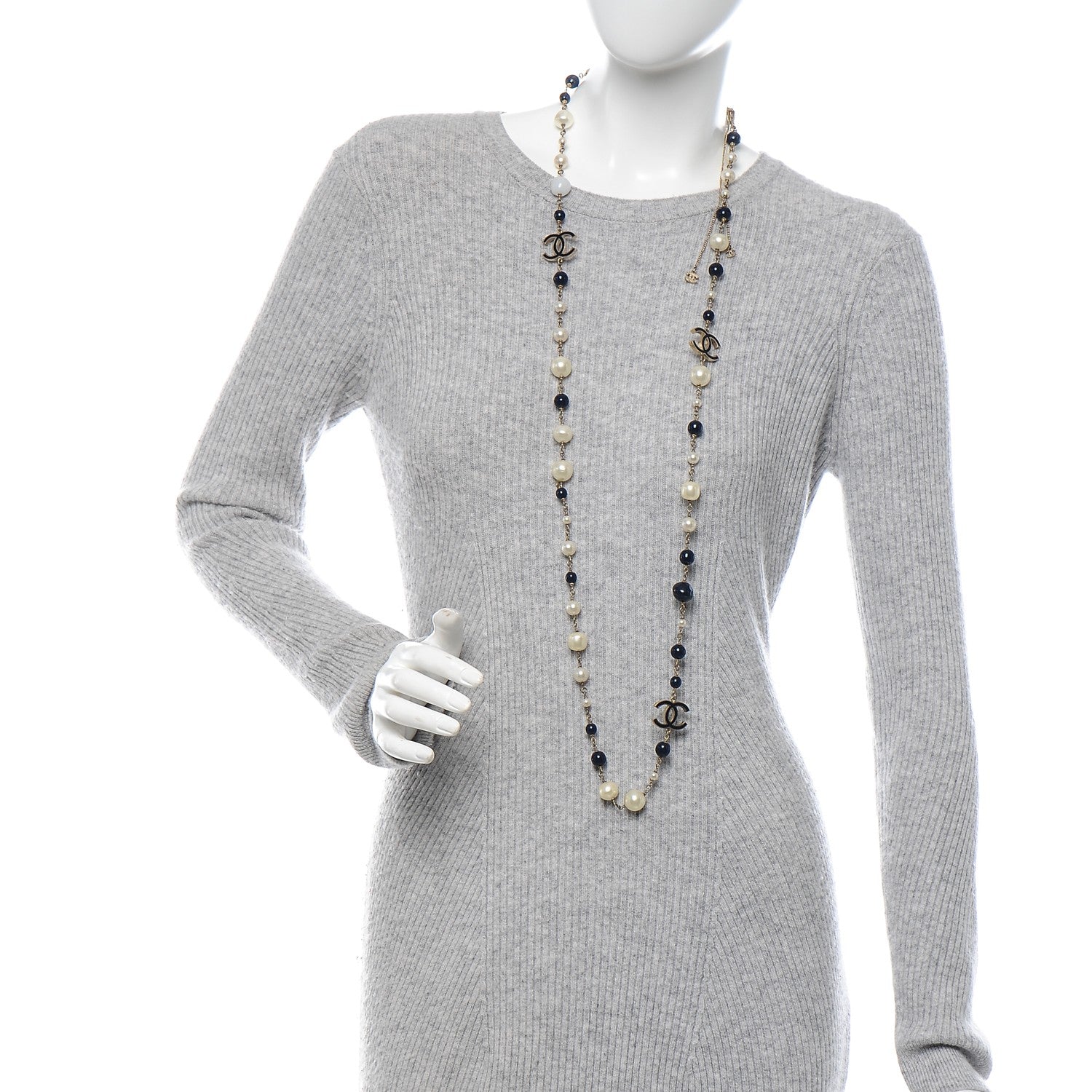 Chanel Pearl Beaded CC Long Necklace Navy 2 of 9