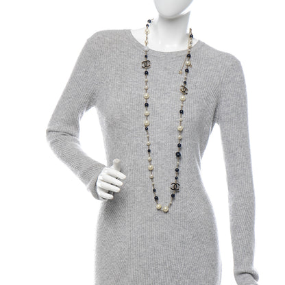 Chanel Pearl Beaded CC Long Necklace Navy 2 of 9