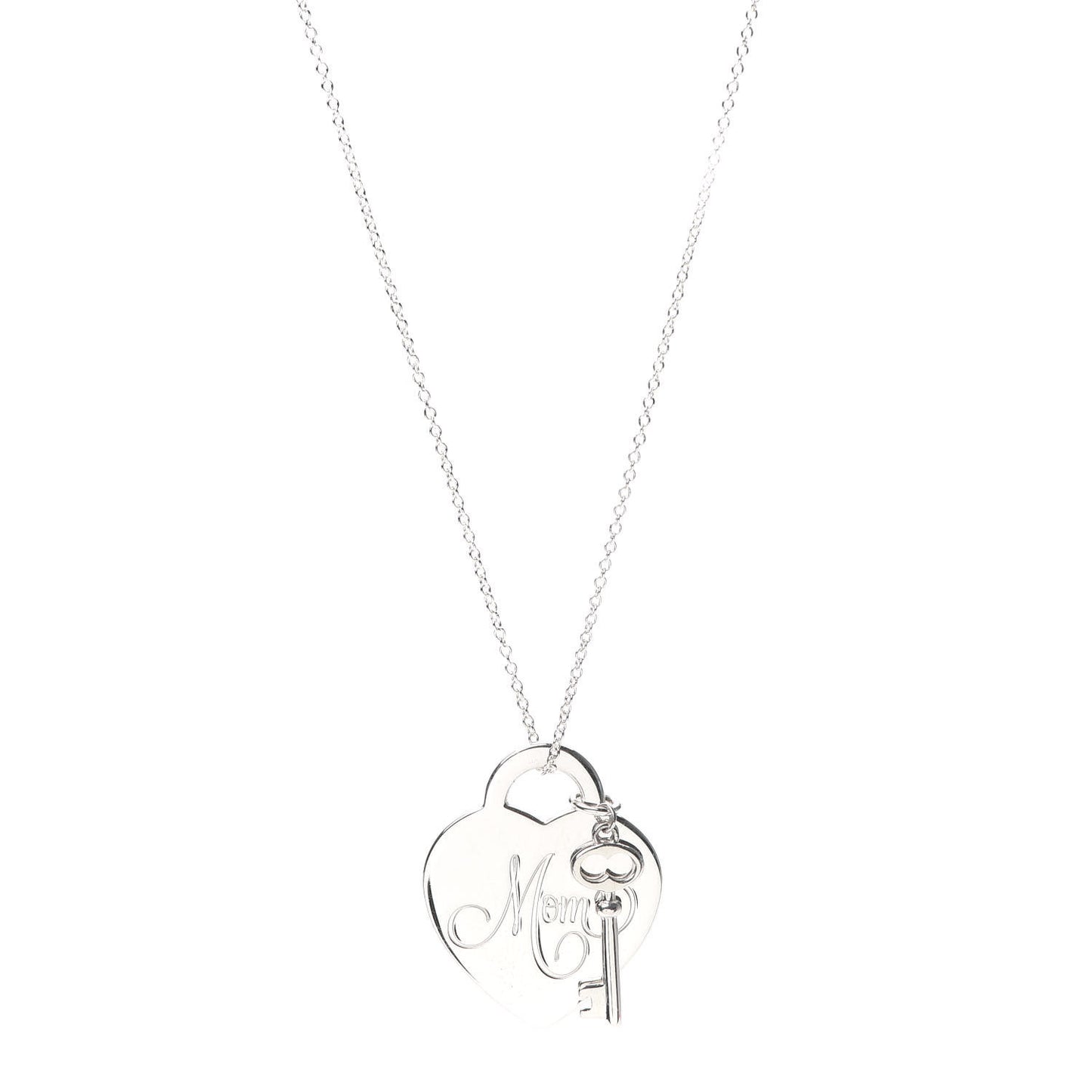 Sterling Silver Mom Heart Tag Key Pendant Necklace