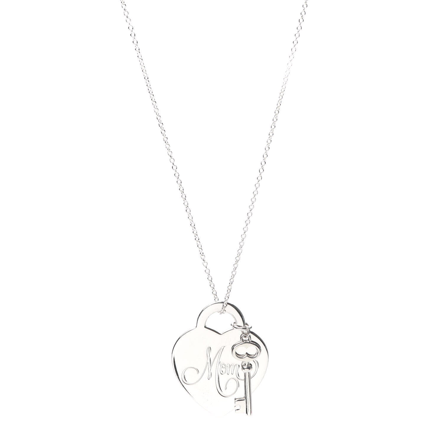 Tiffany Sterling Silver Mom Heart Tag Key Pendant Necklace 1 of 6