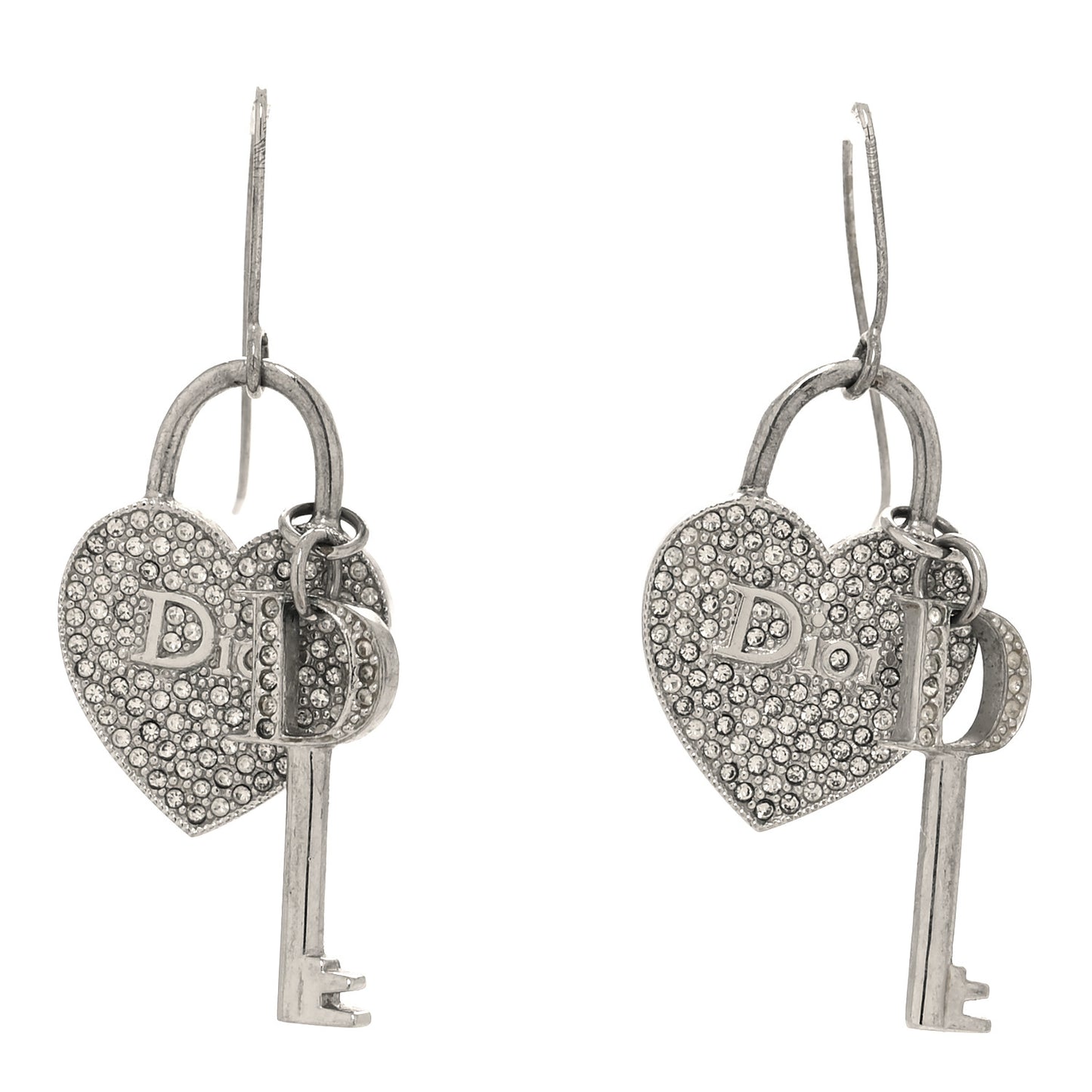 Crystal Trotter Romantique Heart Lock Earrings Silver