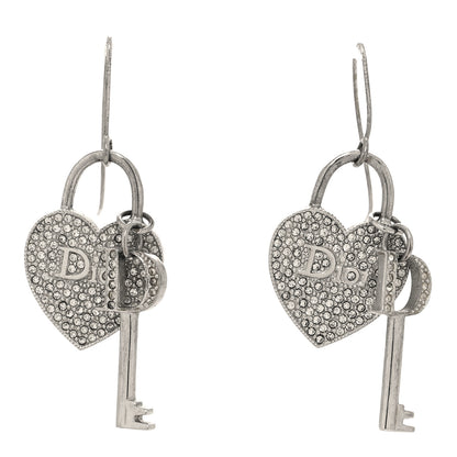 Christian Dior Crystal Trotter Romantique Heart Lock Earrings Silver 1 of 6