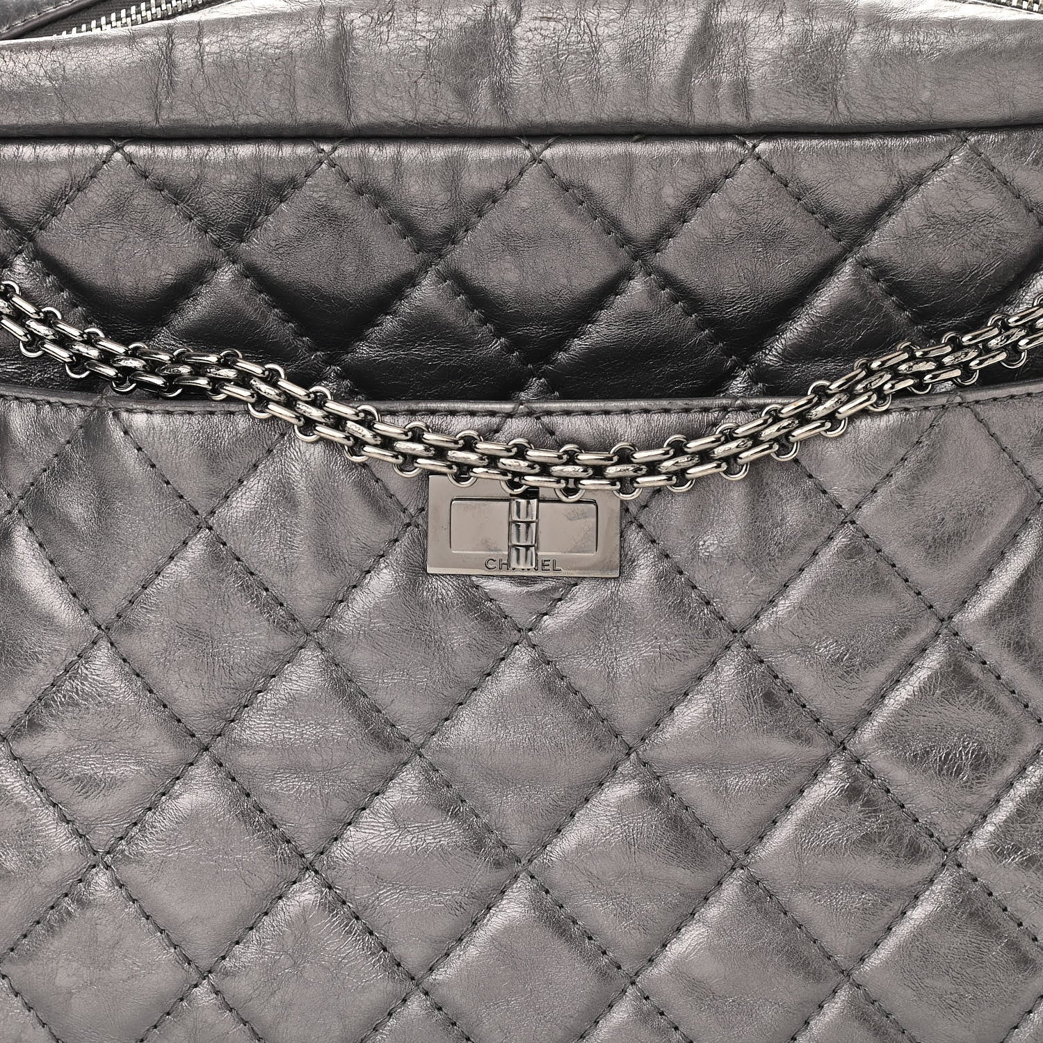 Chanel Metallic Aged Calfskin Quilted Large Reissue Camera Case Silver 8 of 10
