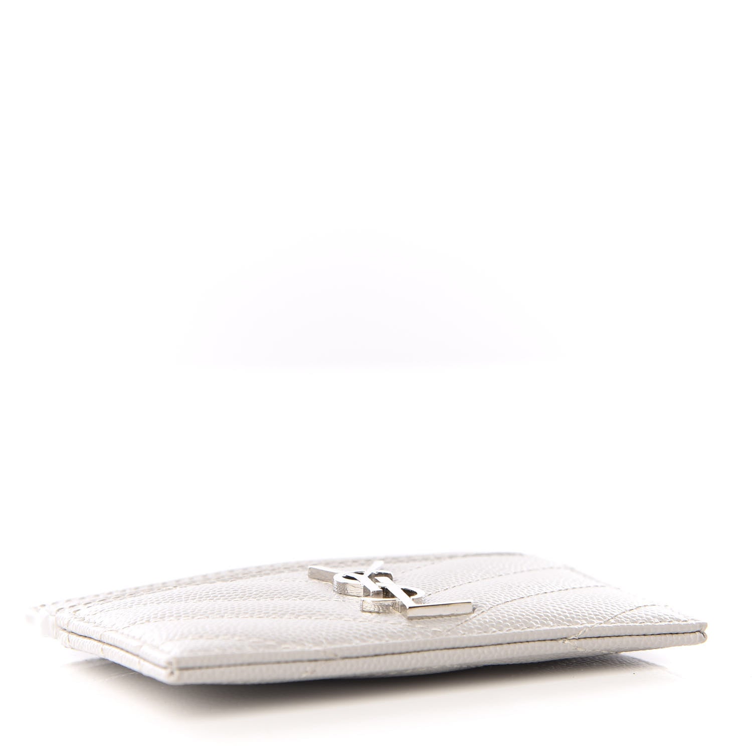 Saint Laurent Grain De Poudre Matelasse Chevron Card Case Granite 3 of 7