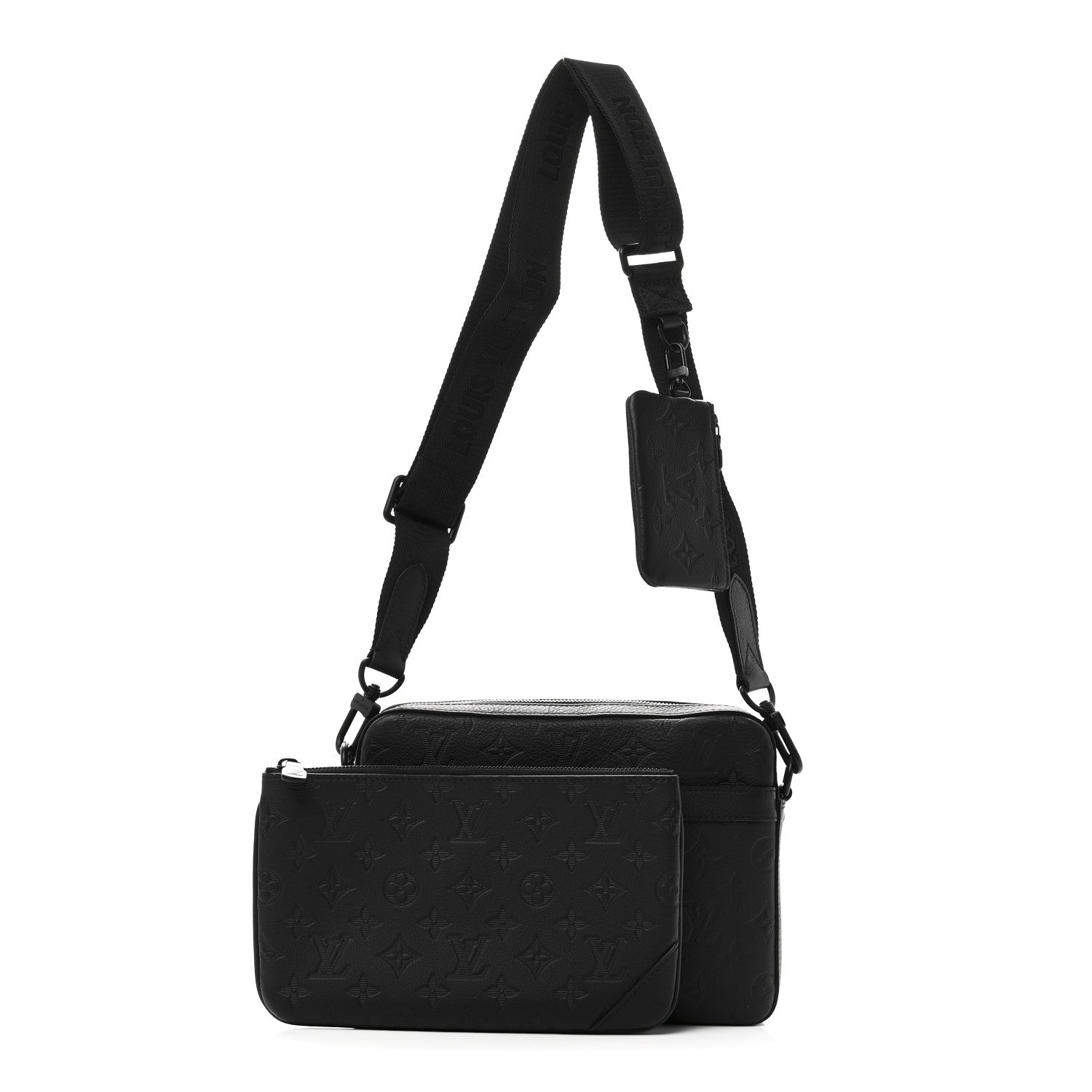 Louis Vuitton Calfskin Monogram Shadow Trio Messenger Black 3 of 10