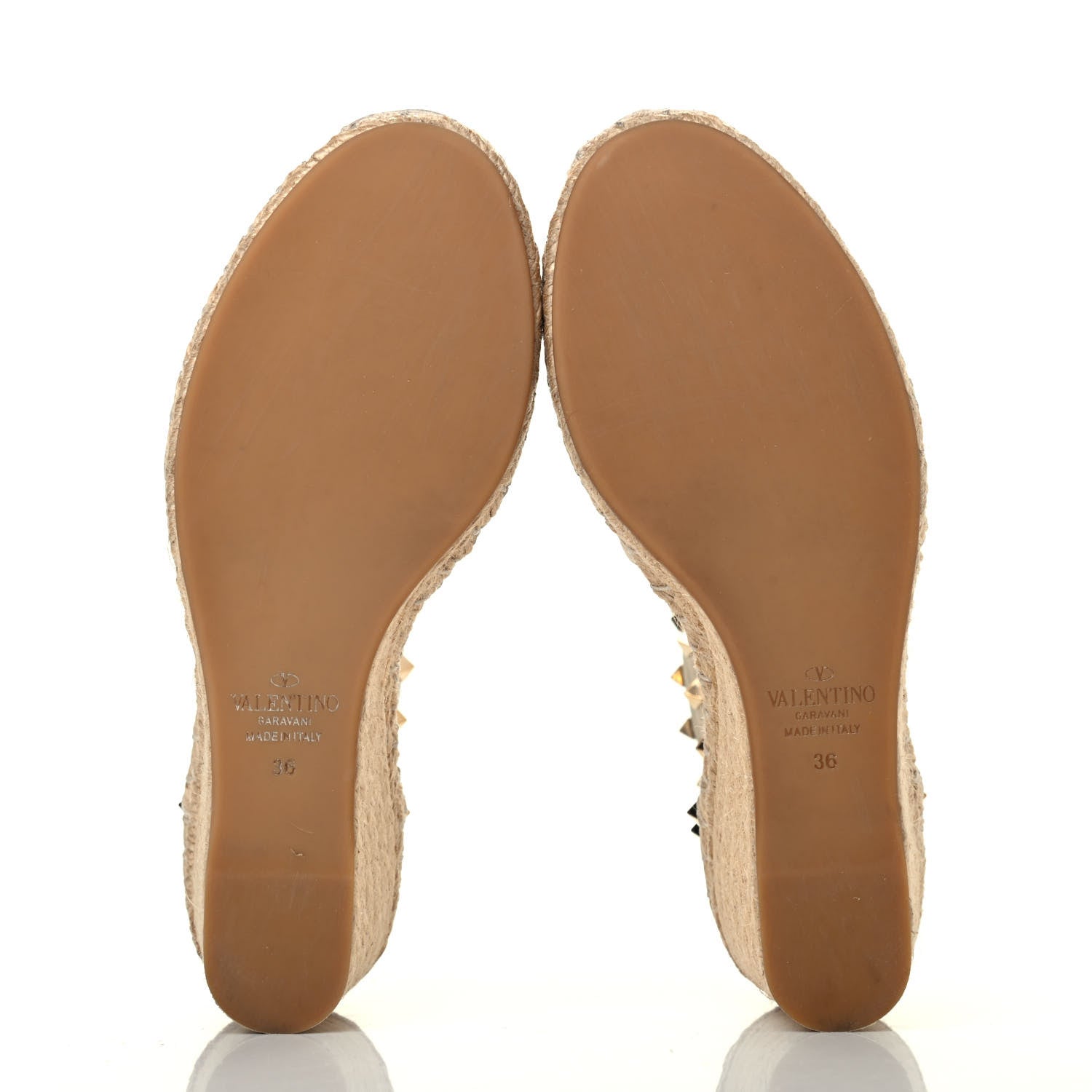 Valentino Garavani Grained Calfskin Rockstud Ankle Wrap Espadrille 15/85mm Wedges 36 Light Ivory 4 of 4