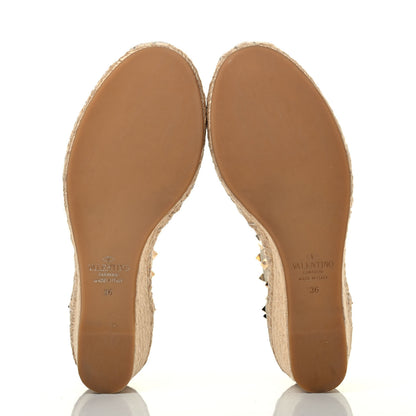 Valentino Garavani Grained Calfskin Rockstud Ankle Wrap Espadrille 15/85mm Wedges 36 Light Ivory 4 of 4