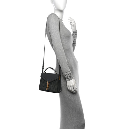 Saint Laurent Kid Suede Smooth Calfskin Mini Classic Monogram Cassandra Top Handle Dark Smog 2 of 17