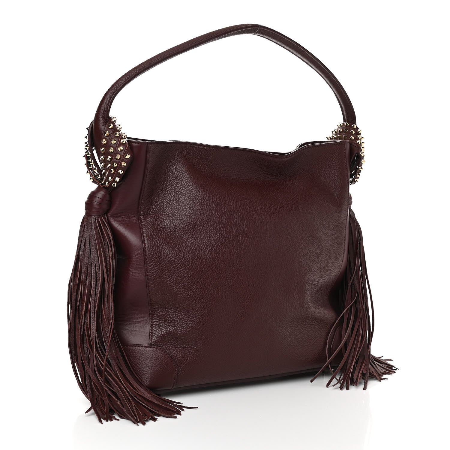 Christian Louboutin Empire Calf Spikes Fringe Eloise Hobo Bordeaux 3 of 12